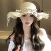 Korean Style Straw Woven Hat Sweet Bow Sunscreen Hat Fashion Lace Tulip Sun Hat Travel