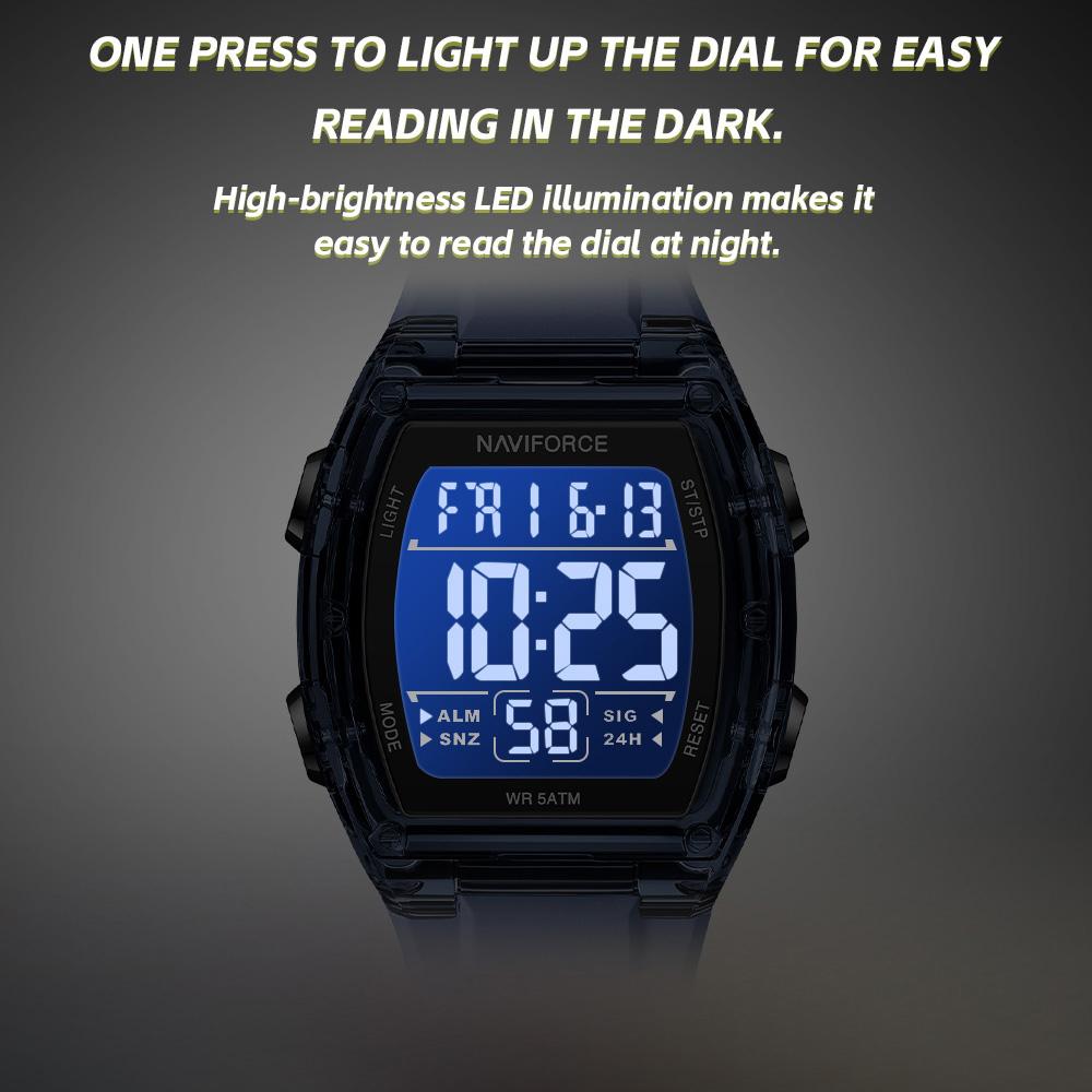 Naviforce Original Outdoor Men Boys LCD Digital Watch Calendar Chronograph Waterproof Night Pattern Silicone Strap Casual Fashion Watch NF6106