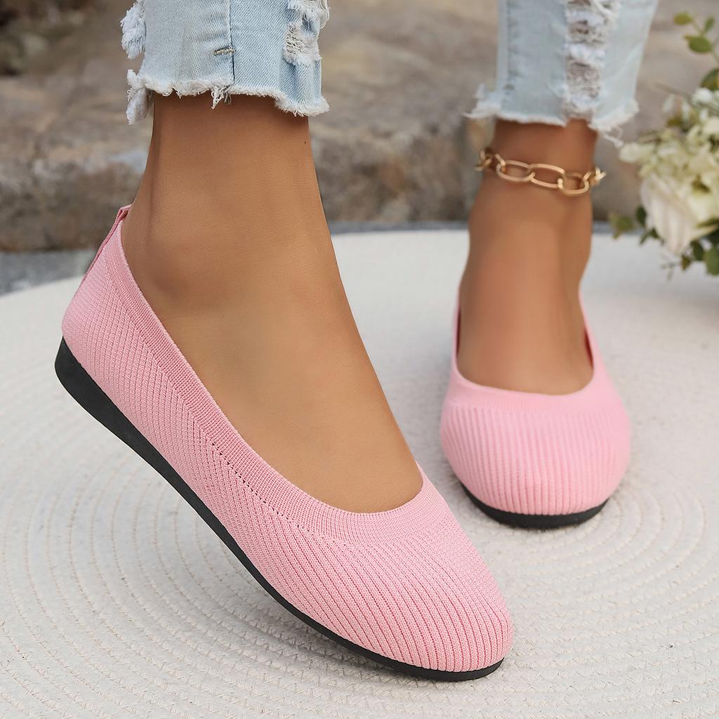 Spring Flat Bottomed Round Toe Shoes with Shallow Mouth for Mothers Knitted Fashionable Versatile Shoes