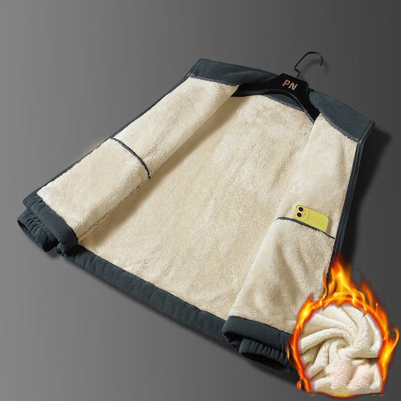 Зимнее флисовое утолщенное мужское пальто с застежкой-молнией, воротником-стойкой, однотонное повседневное теплое покет-верхняя одежда для мужчин, куртки, топы