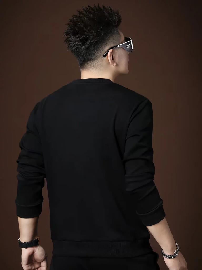 European High-End Embroidered Long-Sleeve Men's T-Shirt, 2025 Autumn and Winter New Trendy Slim-Fit Pullover Crew Neck Sweatshirt