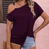 Цепной плечевой ремень с коротким рукавом, неровный подол, женская футболка с косым воротником, свободный топ на одно плечо