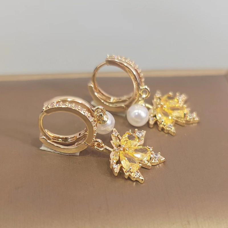 Женские серьги-подвески с желтым цирконием и кленовым листом, новинка 2023 года, модные ювелирные аксессуары для свадебной и помолвочной вечеринки