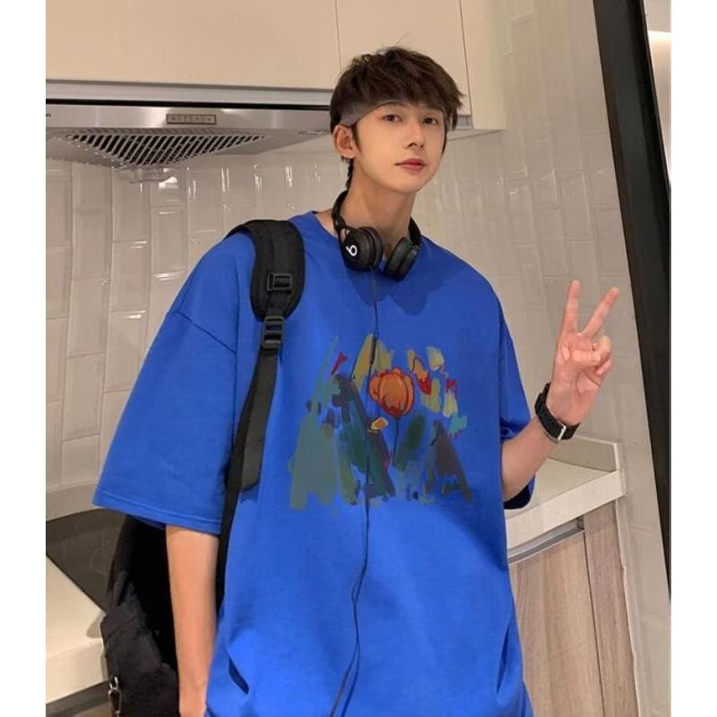 Мужские футболки с коротким рукавом с буквенным графическим принтом, модные брендовые футболки для мужчин, мужская одежда, повседневная футболка, мужские летние топы в корейском стиле ретро для мужчин