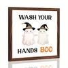 Spooky Cute Ghost Witch Hat Wood Frame Sign Halloween Decor for Bathroom Kitchen 8x8 Inch