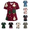 Женская футболка с коротким рукавом, рождественским принтом, V-образным вырезом, на пуговицах сбоку и разрезом