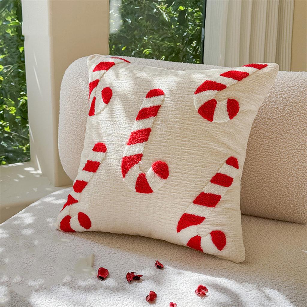 Christmas Embroidered Tufted Throw Pillow Luxe Polyester Decorative Cushion For Sofa Bedroom Holiday Home Decor
