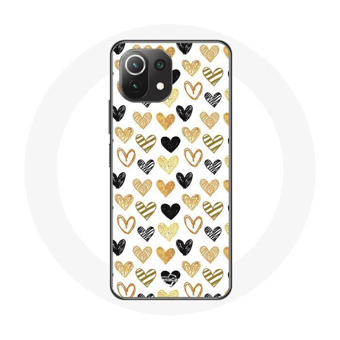 Coque pour Xiaomi Mi 11 Lite Fond de texture abstraite coeurs noir jaune et gris