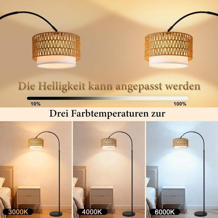 Lampadaire - NETTLIFE - Lampadaire arqué bohème rotin - Noir - Ampoule E27 9W incluse - Hauteur 165–180 cm