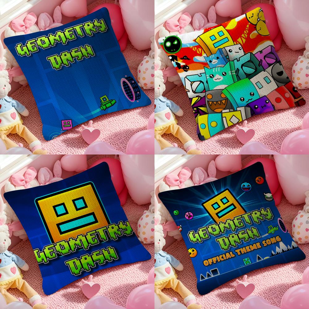 Art GGeometry Dash Video Game Pillow Case Pattern Printed Pillowcase for Living Room Sofa Cushion Cover Bedroom Decor