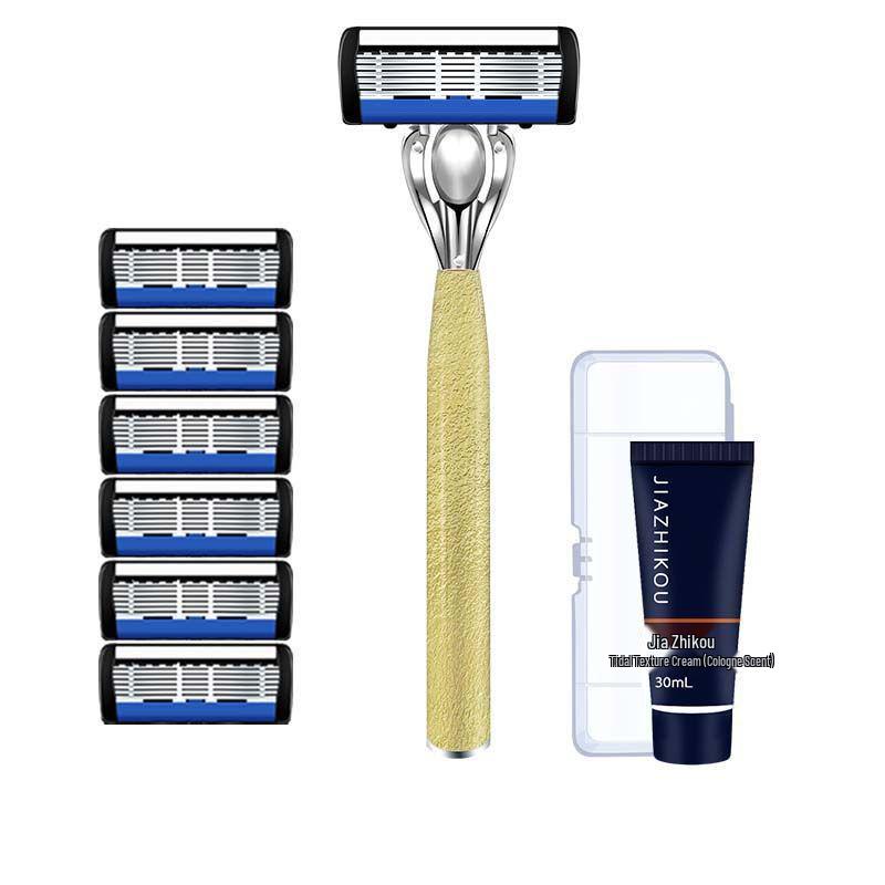 In-Stock Seven-Layer Manual Razor with Metal Hammer Pattern Handle for Shaving Beard