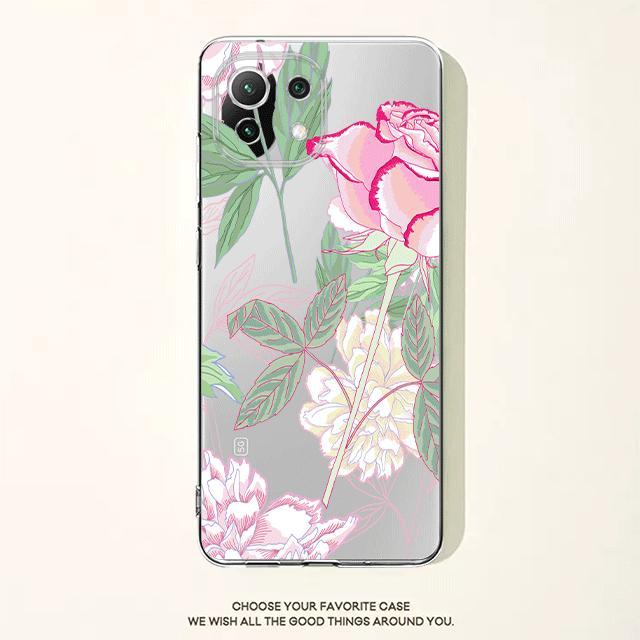 Прозрачный чехол с розовым цветком и цветочным принтом для Xiaomi Poco X3 Nfc X3pro M3 F1 F3 для Mi 11 12 13 11x 12x Pro 11 10 Lite 11t 10t Pro
