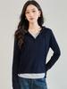 Autumn Wool & Mulberry Silk Color Block Hooded Knitted Sweater - Women's Slimming Pullover Hoodie