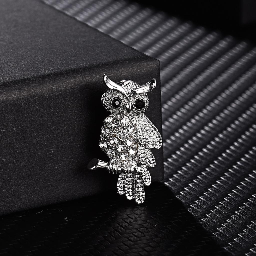 Rinhoo Lovely Owl Brooches Korean Trendy Rhinestone Brooch Badge Pin Bird Animal Party Casual Suit Decoration Badge Corsage Gift