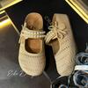 Yellow Retro Pearl Thick-bottomed Bag Head Slippers Women's 2025 New Summer Wear Non-slip Heightening Hollow Sandals