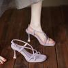 2024 летние новые простые женские босоножки на толстом каблуке с тонким ремешком и квадратной головкой, женские босоножки с открытым носком и прямым носком