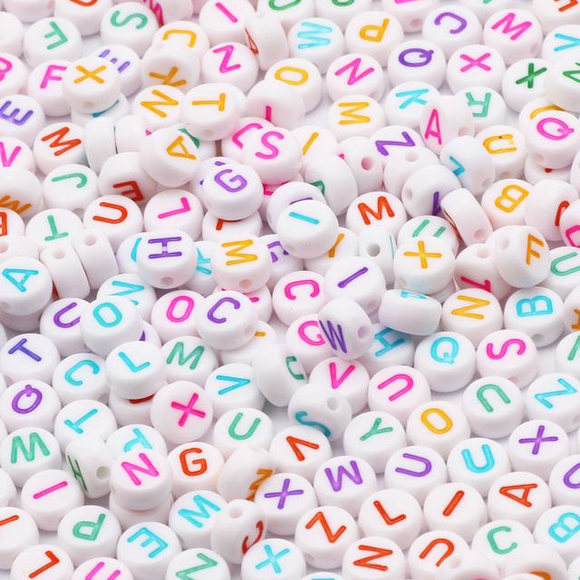 100Pcs Acrylic Flat Letter Beads Alphabet Round Smile Spacer Loose Bead For Diy Jewelry Bracelet Charm Supplies