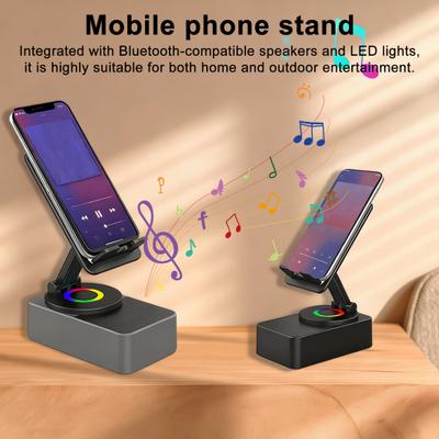 Подставка для телефона Крепление для мобильного телефона с беспроводным Bluetooth-совместимым динамиком и светодиодной базой Объемный звук Держатель для телефона для iPhone Домашнее Использование на открытом воздухе