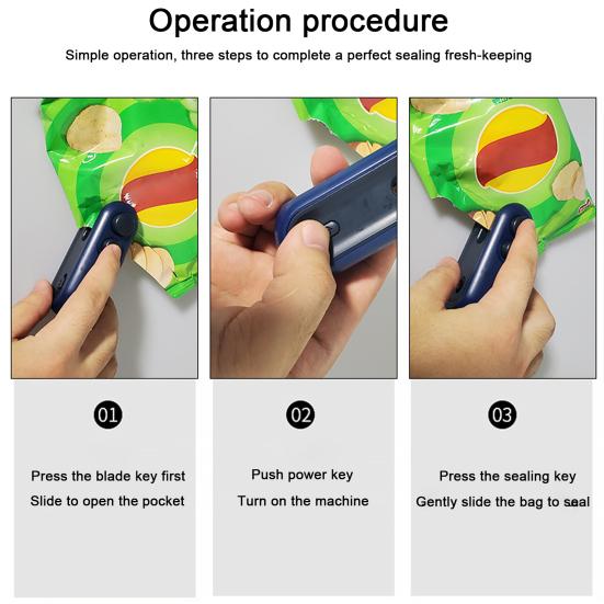 1 Set Bag Sealer Rechargeable Mini Sealing Machine with Cutter Mini Heat Sealer for Chip Snacks Biscuits Bag