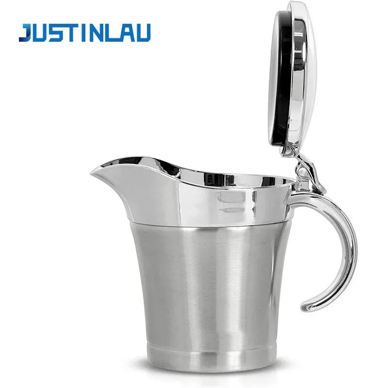 Stainless Steel Gravy Jug Double Insulated Steak Sauce Jug with Lid Portable Juice Tomato Sauce Jug Dining Table Seasoning Tools