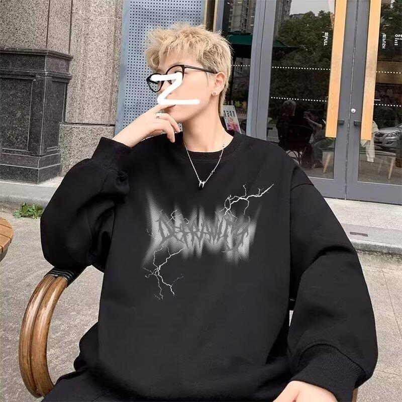 Напечатанный свитер осень-зима мужской круглый вырез свободный топ шикарный гонконгский стиль модный