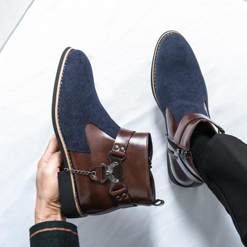 Mens High Top Leather Boots Pointed Toe Side Zipper Casual Formal Shoes Large Size 38-48 Winter