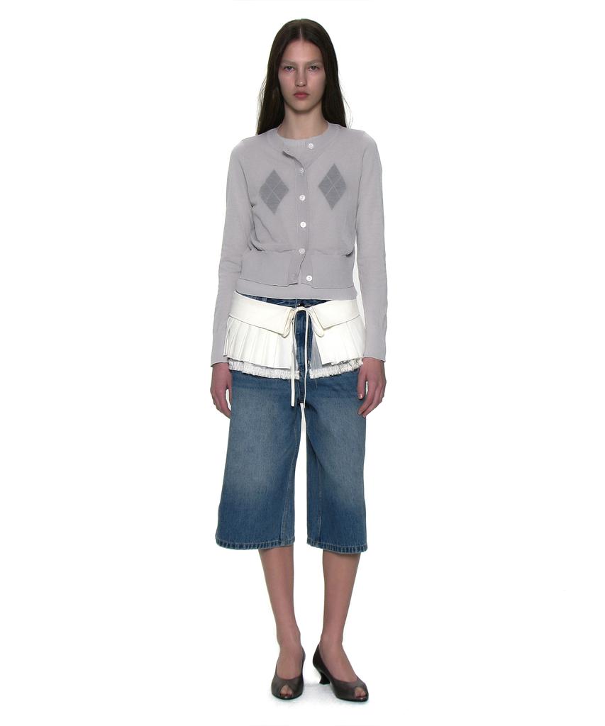 PARTIMENTO WOMEN All-In-One Layered Argyle Knit Crew Neck_Light Gray