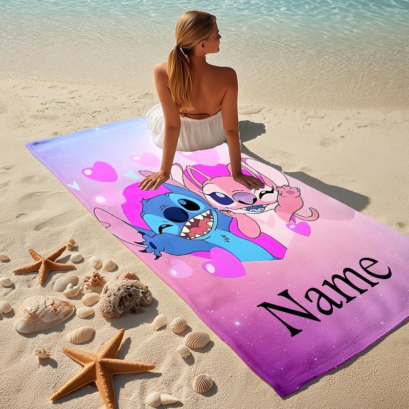 Custom Name Love Hearts Stylish Digital Printing Beach Towel Quick‑Drying Absorbent Blanket for Beach Pool Gym Travel
