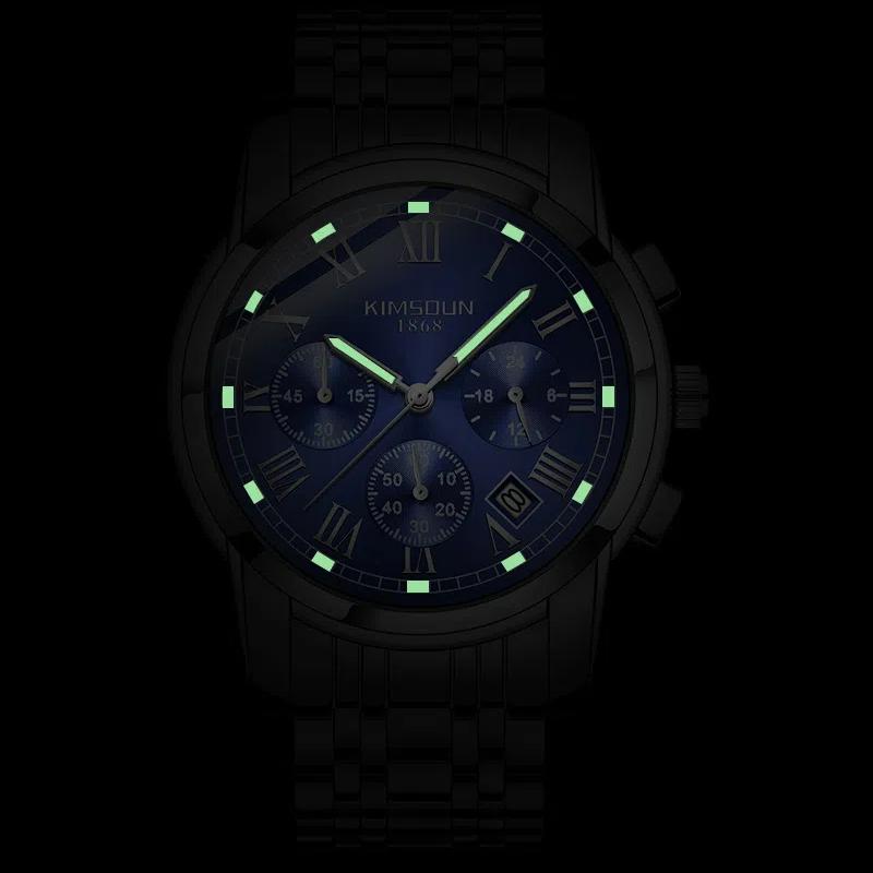 KIMSDUN Мужские часы Роскошные Оригинальные Кварцевые часы для Мужчин Водонепроницаемые Светящиеся Дата Нержавеющая сталь Хронограф Мода