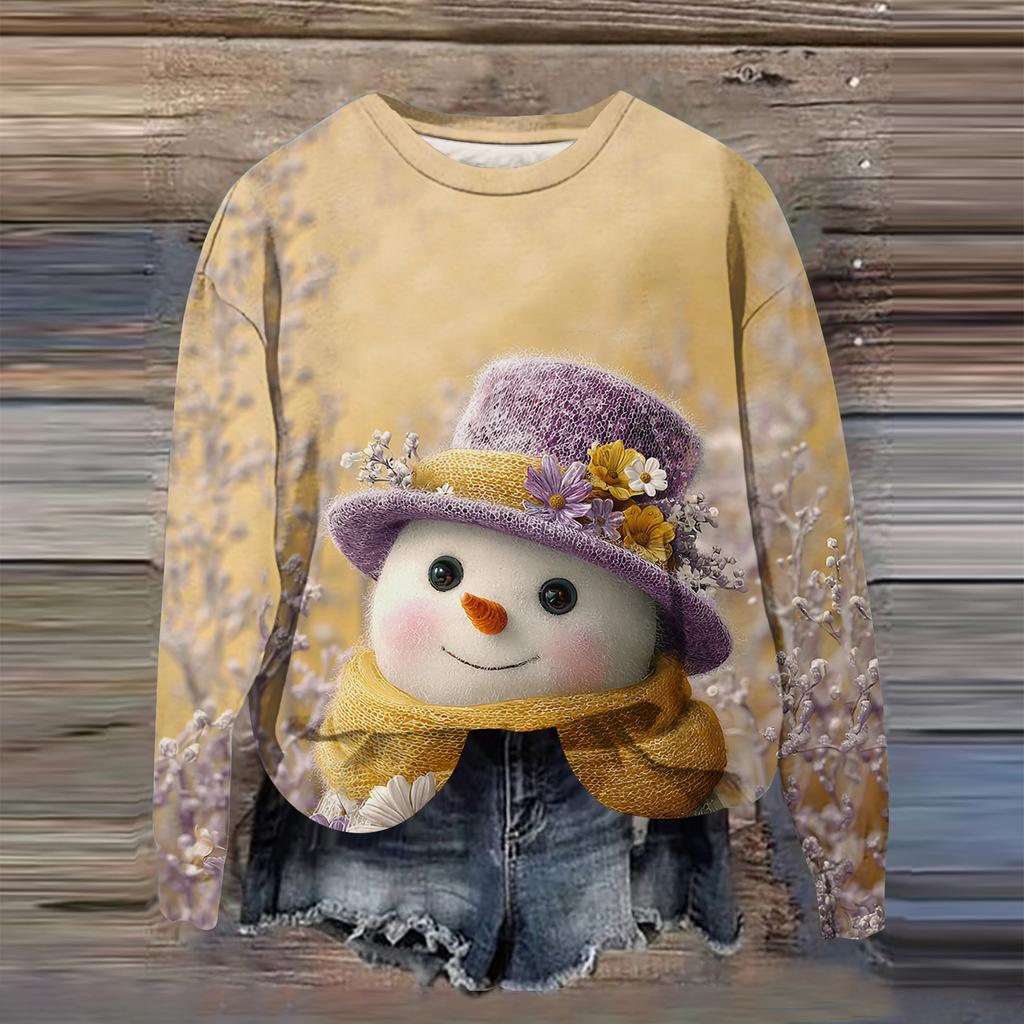 Women's Fashion Printed Long Sleeve Loose Round Neck Sweatshirt Top Fall