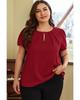 Red Dahlia Keyhole Pleated Crew Neck Plus Size T Shirt