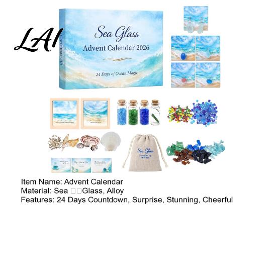 24 Day Holiday Discovery Sea Glass Advent Calendar 2026 for Women Teen Girls Days Natural Jewelry DIY Craft Kit with Glass Shells Jewellery Making
