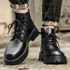 Fashion Round Toe Men's High Top Leather Shoes Trendy and Versatile Styles Office Outdoor Motorcycle Men'shigh-quality Walking Boot