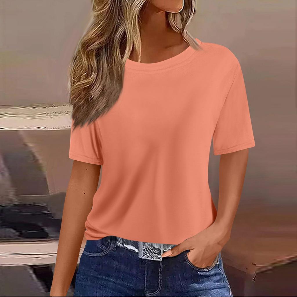 Женская свободная повседневная футболка с коротким рукавом и круглым вырезом, однотонный пуловер, топ