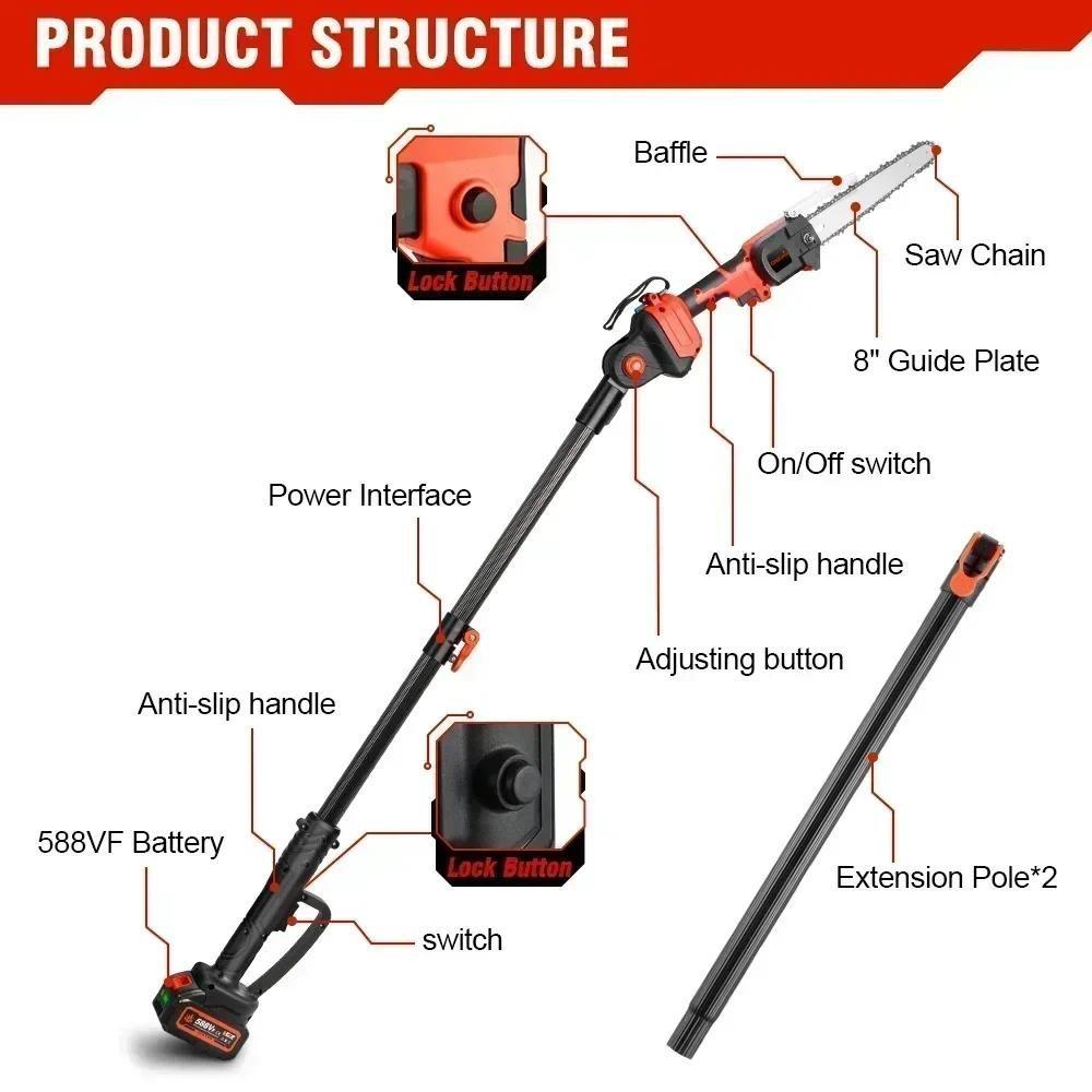 4500W 2.25m Electric Saw Cordless Portable Garden Pruning Tool Brushless High Branch Saw Telescoping Pole