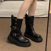 British Style Women'S New Spring And Autumn Single Boots Retro Two In One Mid Length Boots Thick Soled Black Short Boots