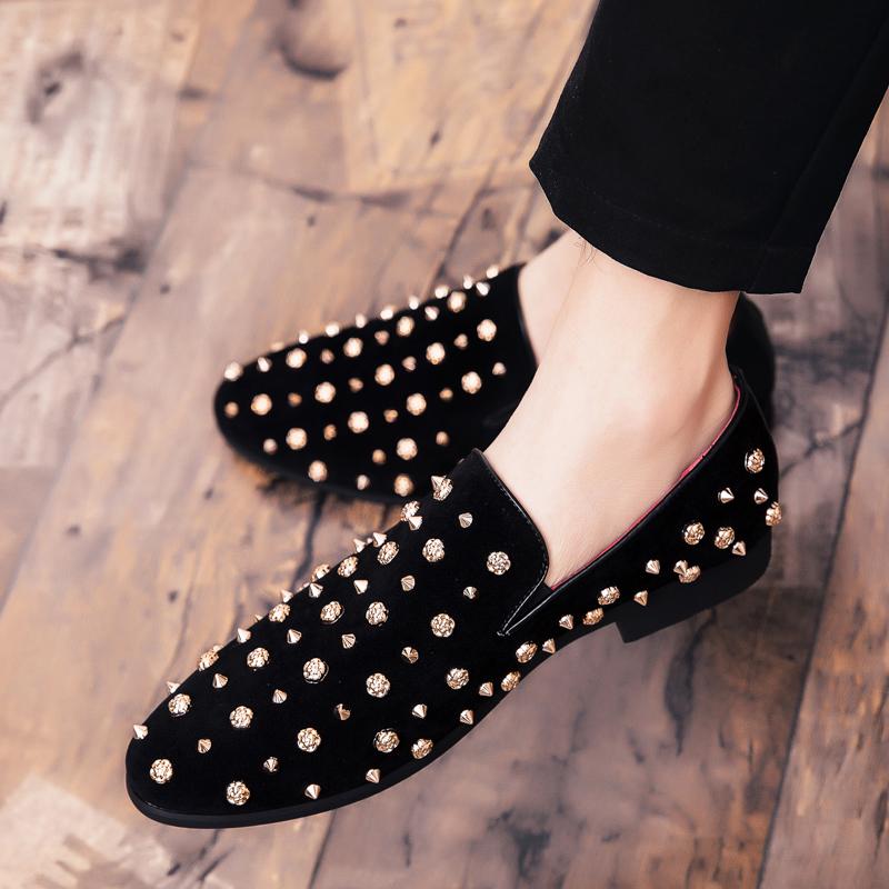 2024 Новые Брендовые Черные Шипы Мужские Лоферы Роскошные Туфли Джинсовые И Металлические Блестки Высокого Качества Повседневная Мужская Обувь Свадебные Туфли На Плоской Подошве