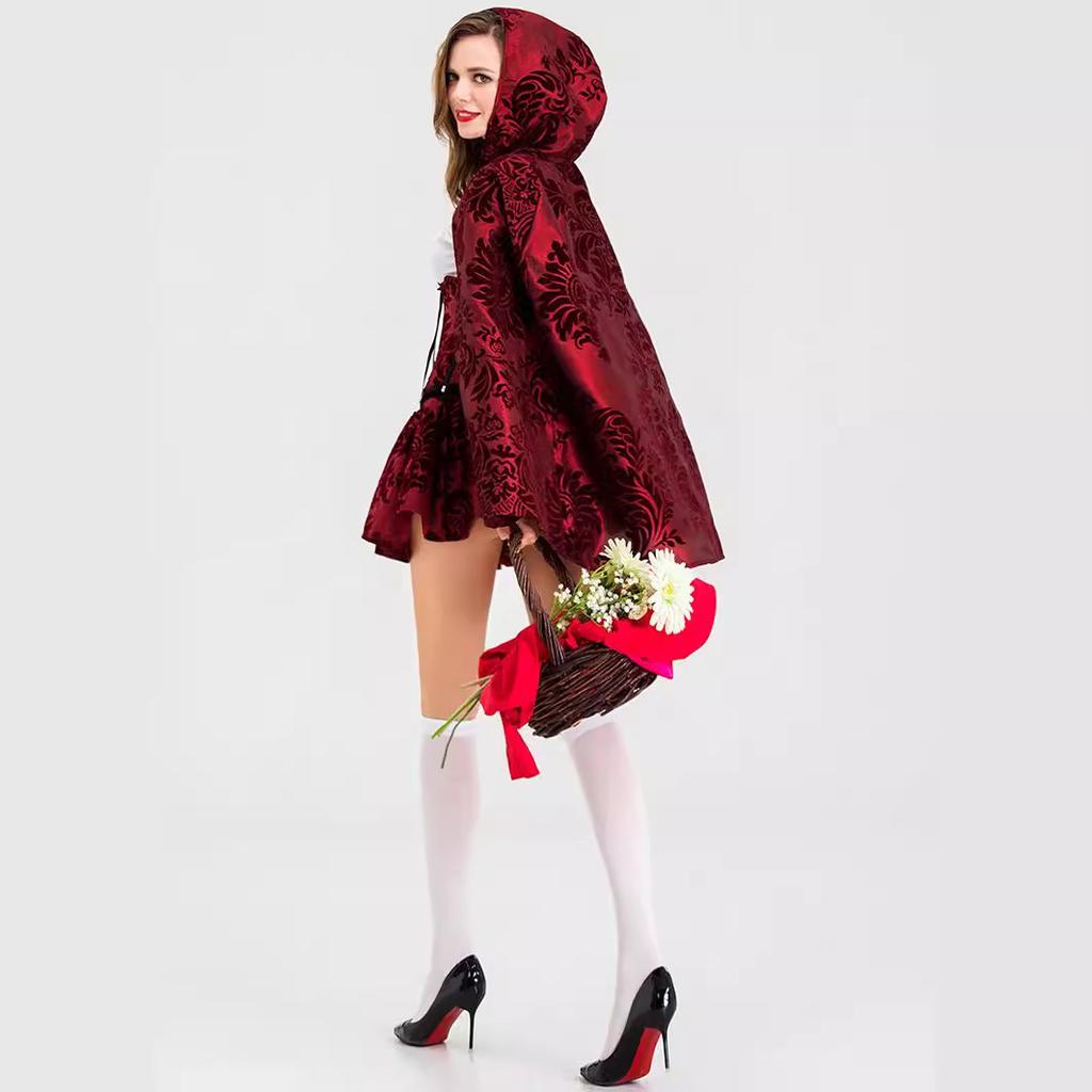Костюм Красной Шапочки с готическим принтом на Хэллоуин, средневековая накидка, наряд для косплея вампира для вечеринки
