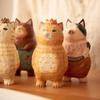 Handmade Cute Cat Wood Carving Ornaments Painted Wooden Cat Figurines Desktop Decoration Lucky Cat Sculpture Desk Decor