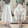 White Cake Skirt with High Waist Slim and Versatile Skirt with Elastic Waist Korean Gentle Style Sweet Small Midi Skirt