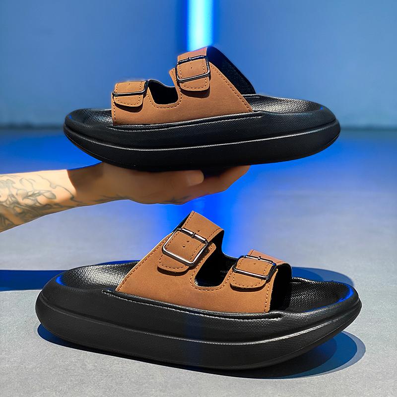 Мужские тапочки из микрофибры для улицы, противоскользящие и прохладные, мужские тапочки с двойной кнопкой, пляжная обувь