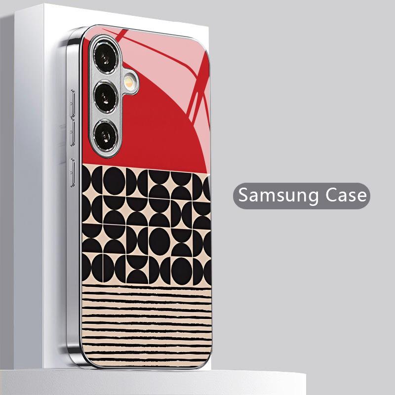 Чехол для телефона с геометрическим узором, 2D, для Samsung S26 S25 S24 S23 S22 S21 S20 A56 A36 A16 - Гальванизированный стеклянный защитный чехол