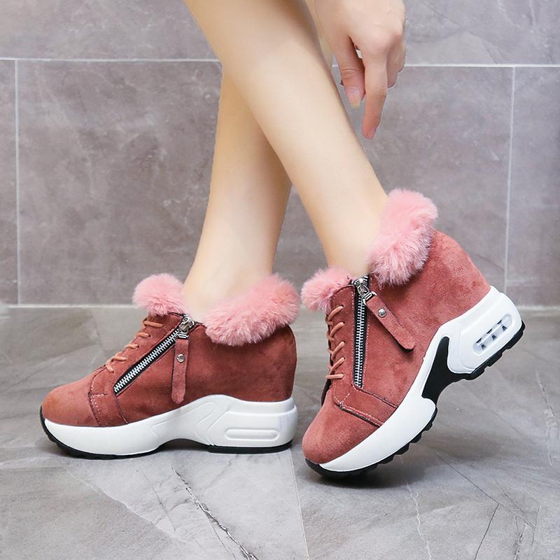 Мода 2024 года. Женские туфли на высоком каблуке. Мягкие теплые зимние кроссовки. Повседневная женская повседневная обувь с боковой молнией.