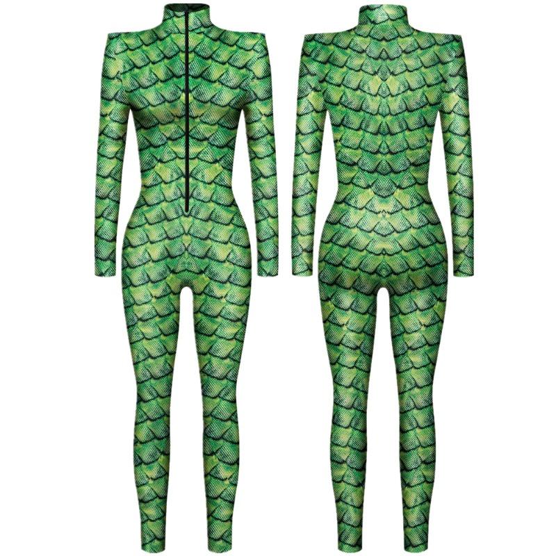 Животное Чешуя Павлинье Перо Змеиная Кожа Интересный Панк Готика Женщины Сексуальный Хэллоуин Тонкий Комбинезон Косплей Костюм Боди