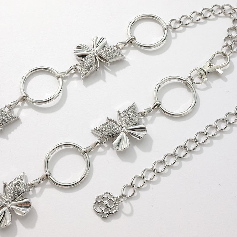 New Women's Sweet Rhinestone Butterfly Circle Metal Versatile Fashionable Waist Chain Adjustable Delicate Women's Belt