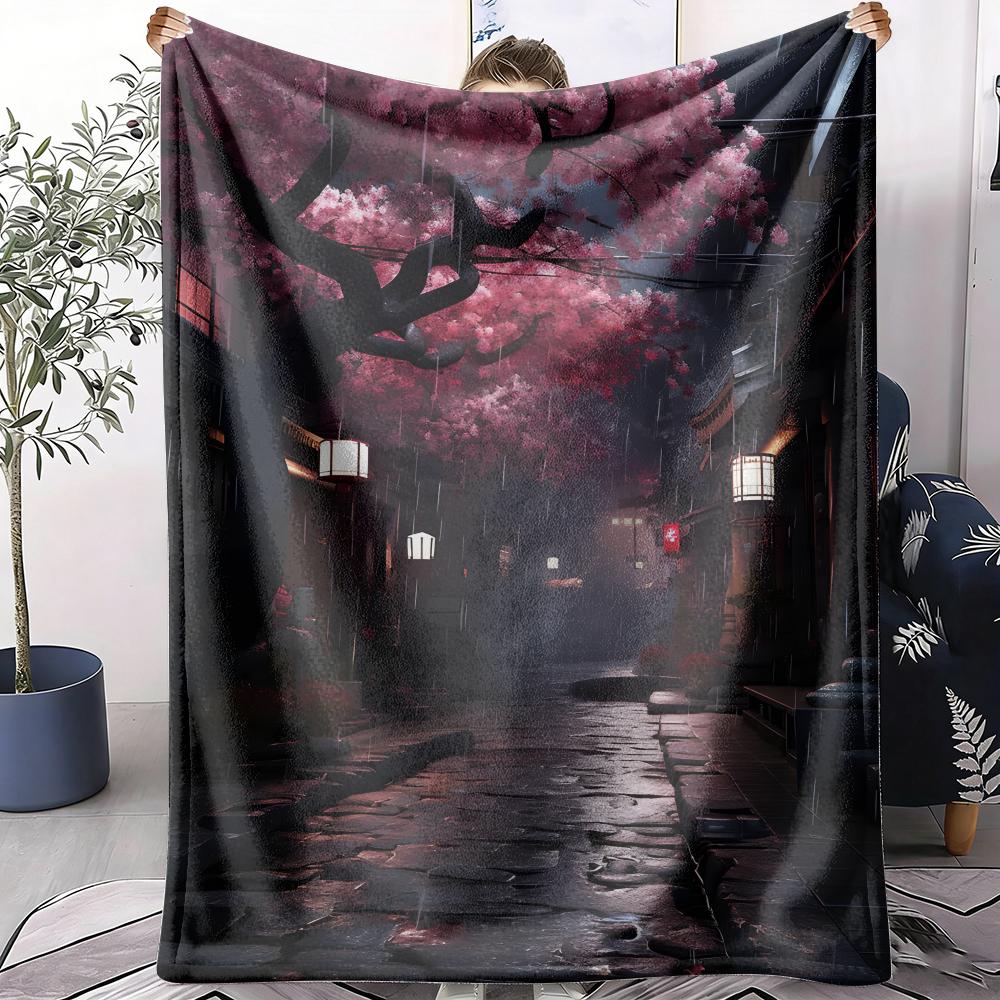Anime Night Street Throw Soft Flannel AC Blanket Lightweight Summer Nap Throw Cozy Blanket for Sofa Bed Travel Home