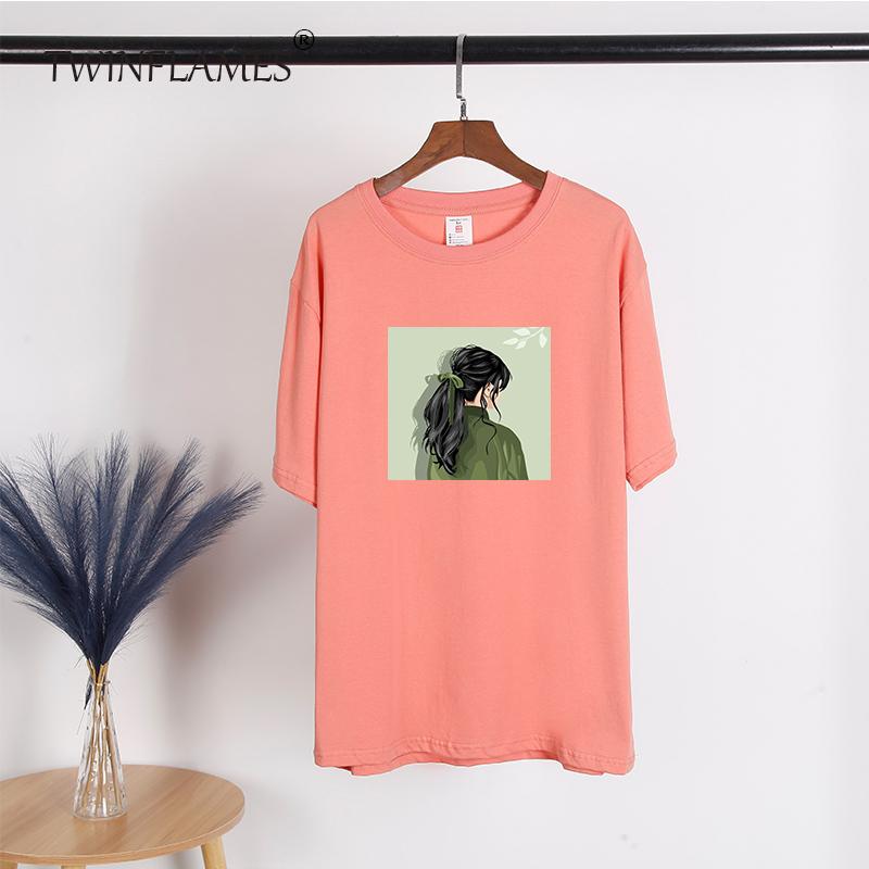 Printed Short Sleeve T-shirt Women Loose Cotton O-neck Tees Female Chic Aesthetic Graphic Pullover Tops