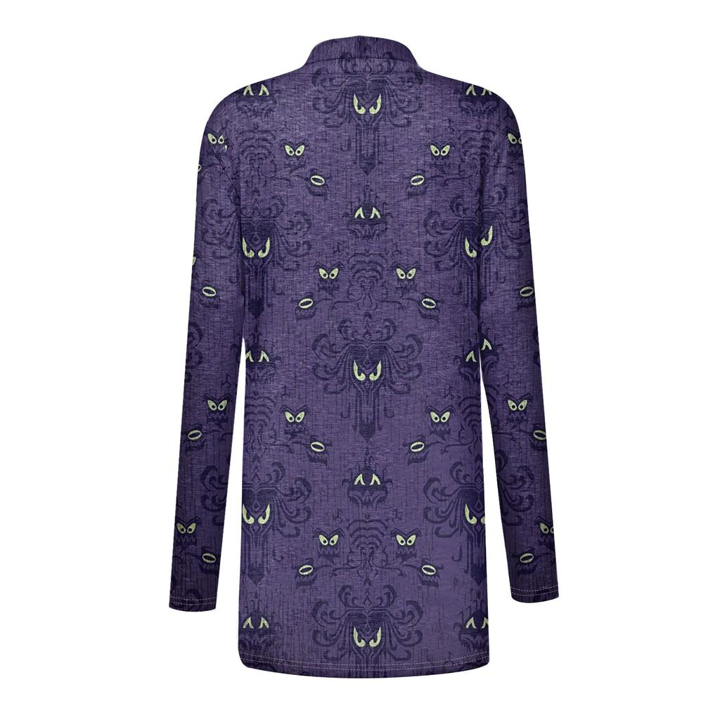 Женский модный повседневный кардиган средней длины с принтом на Хэллоуин, куртка, пальто