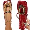 Fashion Wine Red Fashion Metal Footwear Women Slippers Flip Flops Summer Beach Female Slides Slippers Luxury Ladies Flats Sandals Shoes