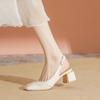 Сандалии телесного цвета женские лакированные кожаные толстые каблуки сумка головка летние новые высокие каблуки маленькие квадратные головки белые одинарные туфли